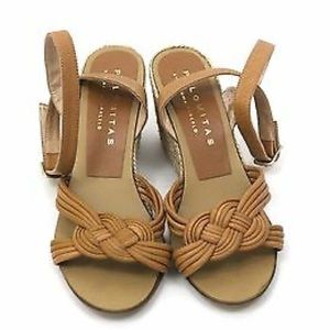 Palomitas by Paloma Barcelo Nude Tan Ankle Strap Wedges Sandals